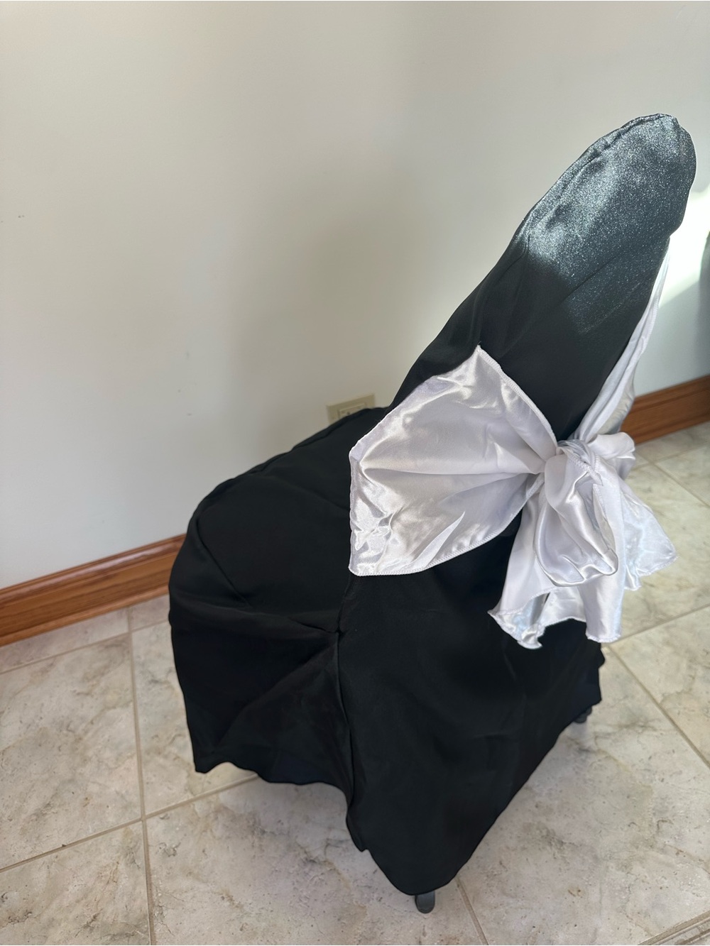 51 Black Chair Cover with White Satin Bow